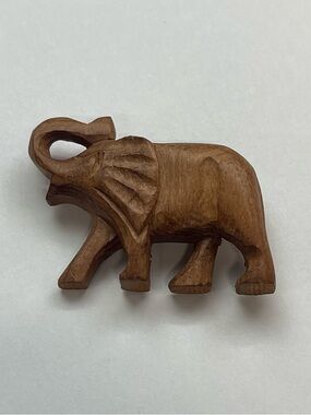 Hand-Carved Wooden Elephant Brooch Brown